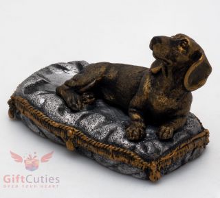 Tin Pewter Figurine Of Dachshund On A Pillow Dog Ironwork