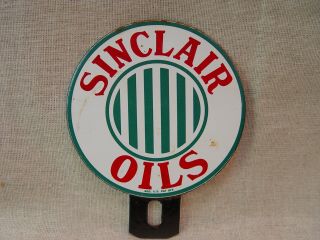 Sinclair Oils Gasoline 2 Piece Porcelain Advertising License Plate Topper Gas
