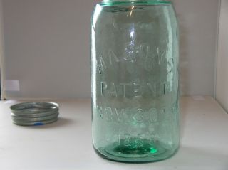 VERY WHITTLED GREEN QUART MASON ' S PATENT NOV 30TH 1858 VINTAGE FRUIT JAR 2