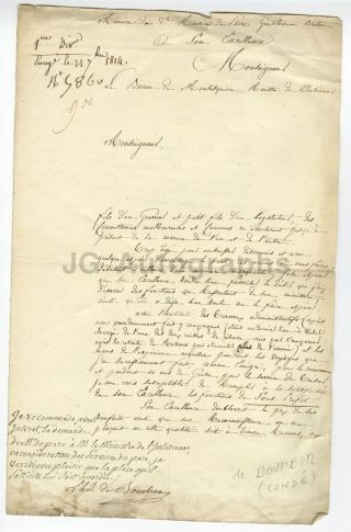 Louis Joseph De Bourbon - Prince Of Condé - Autographed 1814 Document