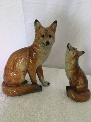 Set Of Ceramic Fox Figurines,  Vixon And Pup,  By Giftcraft