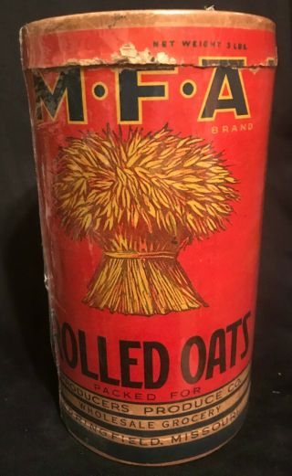 Vintage M - F - A Brand Rolled Oats Container 3lb Box Fall Colors