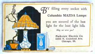 Vintage Blotter Advertising Mazda Lamps Electric Light Bulb Chicago Pink Back