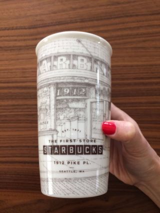First Starbucks Pike Place Limited Ceramic Tumbler Traveler Sketch 12oz