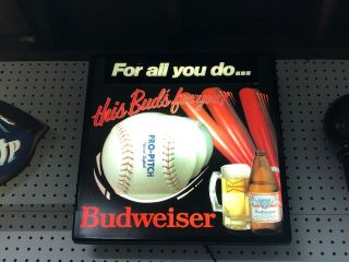 Vintage Budweiser Beer Lighted Sign Baseball For All You Do This Buds For U 1985