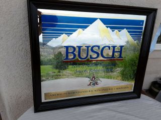 Vintage 1987 Busch Beer Wood Framed Advertising Wall Mirror 24 " X 20 " Overall