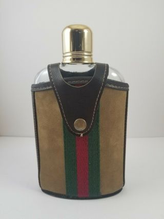 Vintage Gucci Stripes Flask With Shot Glass And Leather Cover 1