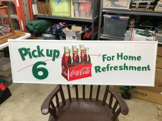 " Coca Cola W/ 6 - Pack " Metal Embossed Advertising Sign,  49.  5 " X 15.  5 " Near