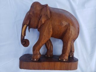 Large Hand Carved Solid Wood Elephant Safari Figurine Animal Statue 15 1/2 " Tall