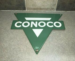 Authentic Vintage Conoco Triangular Porcelain Gas Pump Sign