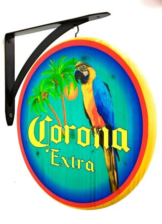 Corona Extra Sign - 12 Inch Double Sided Parrot Sign Includes Hanging Bracket