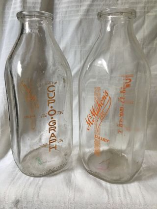 2 Vintage Quart Milk Bottles Mcmahon’s Dairy Altoona Pennsylvania Bottle