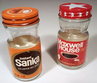 Vintage Coffee Jar Sanka & Maxwell House 2pc Set 2oz Jars Early 1980s