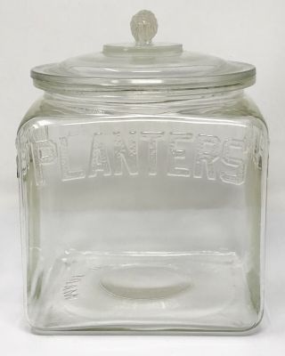 Vintage Planters Peanuts Square Store Counter Jar W/lid Scp