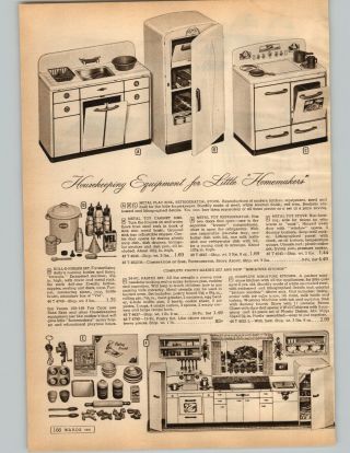 1955 Paper Ad 2 Pg Toy Kitchen Stove Refrigerator Wringer Washer Laundry Mixer