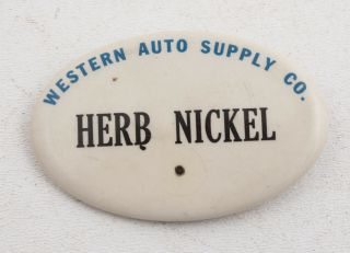 Western Auto Supply Co Name Badge Herb Nickel Plymouth California (e2l)