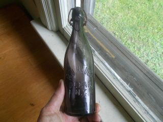 Olean,  Ny M.  J.  Haugh Amethyst 1890s Pre Pro Blob Top Beer Bottle With Closure