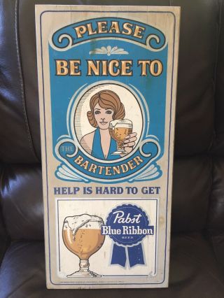 Vintage Wooden Pabst Blue Ribbon Beer Hanging Wall Sign Great Graphics