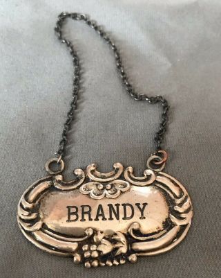 Vintage Wallace Sterling Silver Brandy Liquor Decanter Label Tag