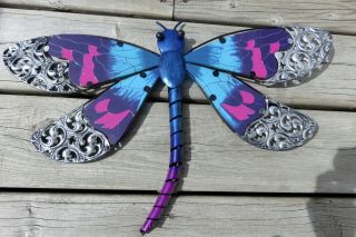 Metal Dragonfly Multi Color Fence/patio Art Outdoor Decor Yard
