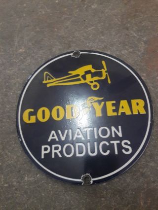 Porcelain Goodyear Aviation Enamel Sign Size 6 " Inch Round