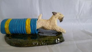 Soft Coated Wheaten Terrier Dog Agility Tunnel Ceramic Sculpture Figurine Ooak