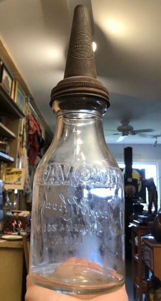 Early Havoline Motor Oil Jay B Rhodesbo Quart Glass Bottle & Spout