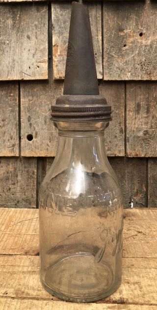 Early HAVOLINE Motor Oil Jay B Rhodesbo Quart Glass Bottle & Spout 5