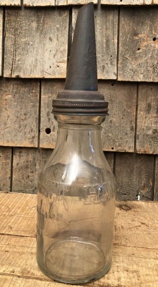 Early HAVOLINE Motor Oil Jay B Rhodesbo Quart Glass Bottle & Spout 7