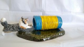Shetland Sheepdog Agility Tunnel Terra Cotta Ceramic Sculpture Figurine Ooak