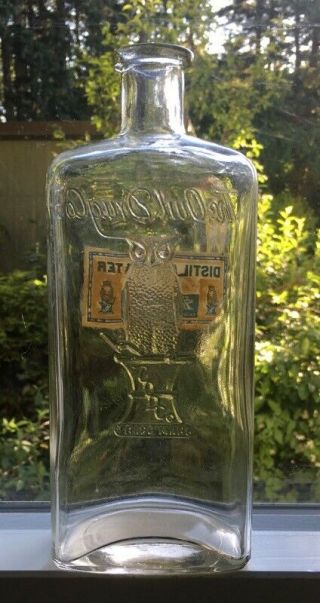 Rare Tall Owl Drug Pharmacy Bottle San Francisco Distilled Water Bottle 9 5/8 "