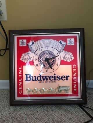 Vintage 60s 70s BUDWEISER Clydesdales Deluxe Label Sign Lighted Clock Light RARE 2