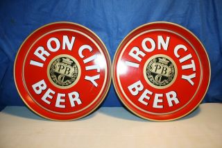 2 Vintage Iron City Beer Metal Trays Pittsburgh Brewing Company 12 " Round Pair