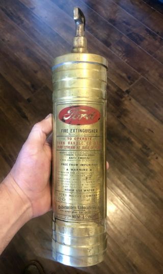 Old Antique Ford Motor Co Brass Fire Extinguisher 1940’s 1950’s Rare