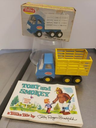 Tiny Tonka Dump Stake Farm Truck 527 Toy W/ Box Pressed Steel Toby & Smokey