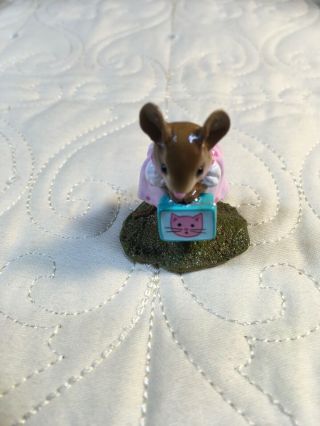 Retired Mice Wee Forest Folk " Her Lunch Box " Wff Mouse M347a Aqua Box Pink Cat