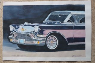 1957 Cadillac Fleetwood Brougham Water Color Painting