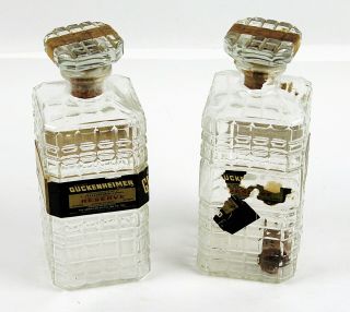 2 Vintage Guckenheimer Reserve Whiskey Glass Bottle Liquor Decanters W/toppers