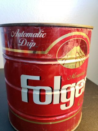 Vintage Folgers Coffee Tin Can 2lb Mountain Grown Coffee 39oz 1984 2