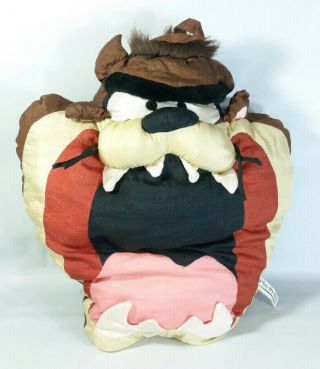 Vtg 1995 Looney Tunes Taz Face Nylon Plush Pillow Tasmanian Devil Play By Play