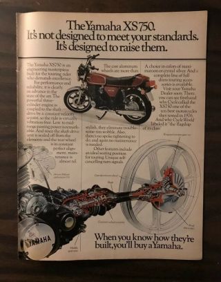 1977 Yamaha Xs750 Motorcycle Print Ad Color (ph1)