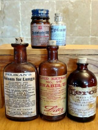 Old Medicine Bottle Hand Crafted,  Opium,  Quaalude,  Cannabis,  Pelikan 