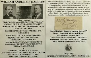 Civil War Wia Confederate Capt 25th Alabama Infantry Congress Autograph Signed