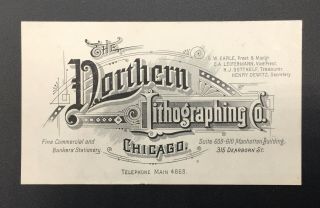 The Northern Lithographing Co.  Advertising Trade Card,  Chicago,  Il
