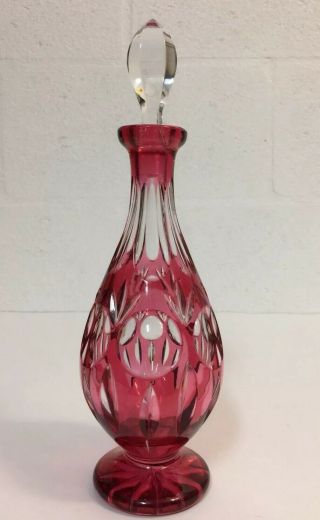 Cased Cranberry Red Cut To Clear Decanter Thousand Eyes Nachtmann? Vintage Glass