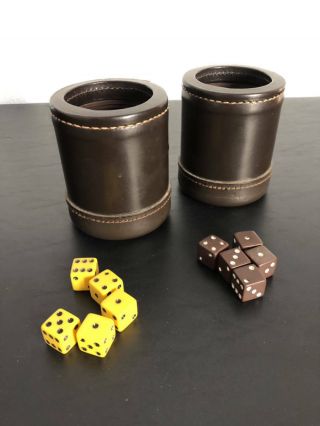 2 Vintage Leather Dice Cups With Dice
