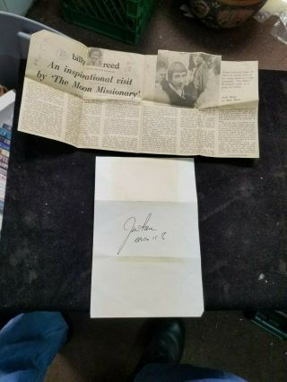 Vintage Autographed Hand Signed John B.  Irwin Astronaut Apollo 15 W/ Article