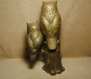 Vintage Large Owl Sculpture Made in Korea Mother and Baby Brass Bronze 17 Inches 2