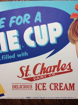 c.  1950 DIXIE Cup ICE CREAM St.  Charles DAIRY Advertising Paper Sign Vintage 3