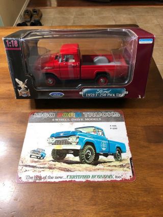Road Signature/yat Ming 1959 Ford F - 250 4x4 Pickup 1:18 Red,  Metal Sign